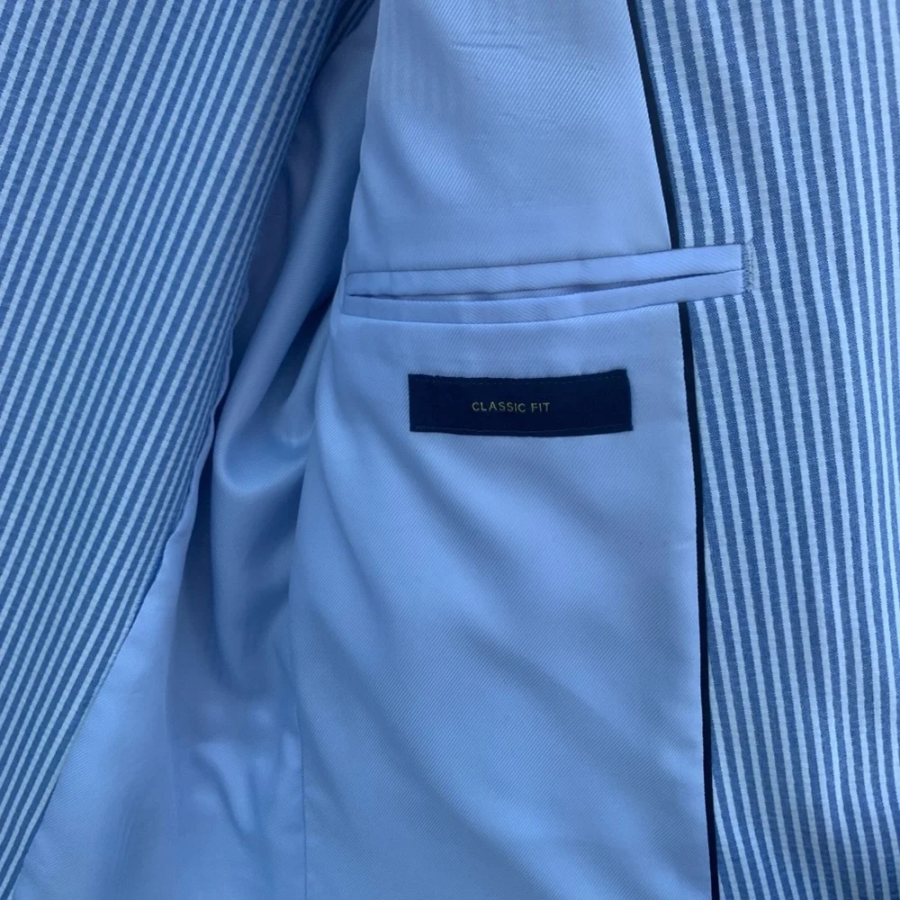 Stafford Blue and White Seersucker Sport Coat Blazer